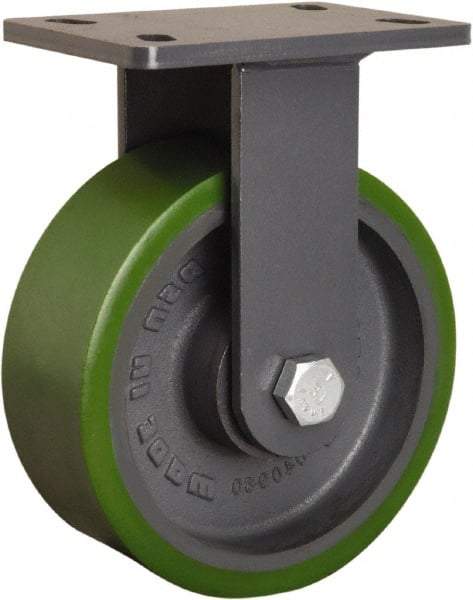 Hamilton - 8" Diam x 3" Wide x 10-1/4" OAH Top Plate Mount Rigid Caster - Polyurethane Mold onto Cast Iron Center, 2,400 Lb Capacity, Tapered Roller Bearing, 5 x 7" Plate - Apex Tool & Supply