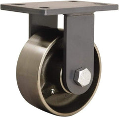 Hamilton - 6" Diam x 2-1/2" Wide x 7-3/4" OAH Top Plate Mount Rigid Caster - Forged Steel, 2,400 Lb Capacity, Straight Roller Bearing, 5 x 7" Plate - Apex Tool & Supply
