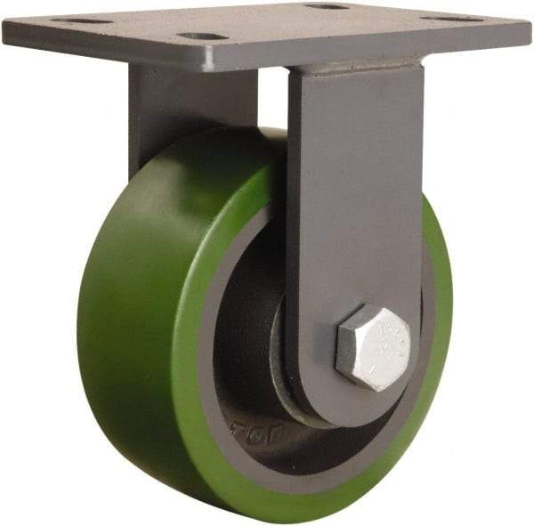 Hamilton - 6" Diam x 2-1/2" Wide x 7-3/4" OAH Top Plate Mount Rigid Caster - Polyurethane Mold onto Cast Iron Center, 1,600 Lb Capacity, Sealed Precision Ball Bearing, 5 x 7" Plate - Apex Tool & Supply