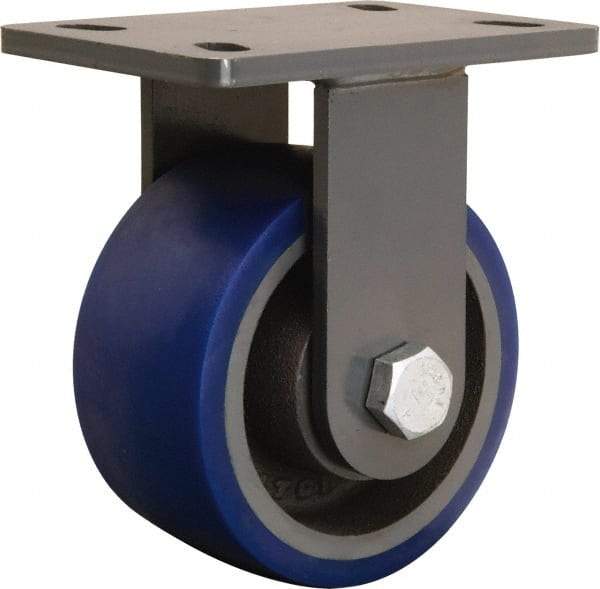 Hamilton - 6" Diam x 3" Wide x 7-3/4" OAH Top Plate Mount Rigid Caster - Polyurethane Mold onto Cast Iron Center, 1,800 Lb Capacity, Sealed Precision Ball Bearing, 5 x 7" Plate - Apex Tool & Supply