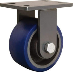 Hamilton - 6" Diam x 3" Wide x 7-3/4" OAH Top Plate Mount Rigid Caster - Polyurethane Mold onto Cast Iron Center, 1,800 Lb Capacity, Sealed Precision Ball Bearing, 5 x 7" Plate - Apex Tool & Supply