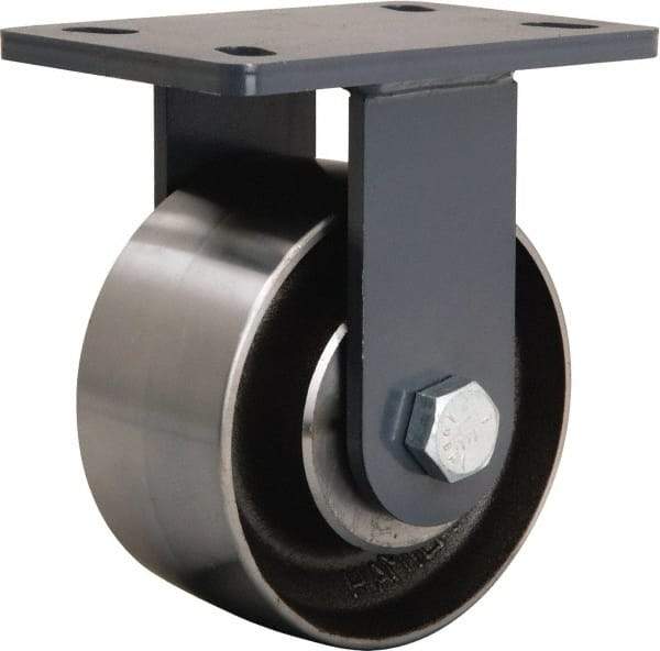 Hamilton - 6" Diam x 3" Wide x 7-3/4" OAH Top Plate Mount Rigid Caster - Forged Steel, 2,400 Lb Capacity, Tapered Roller Bearing, 5 x 7" Plate - Apex Tool & Supply