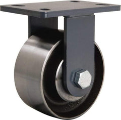 Hamilton - 6" Diam x 3" Wide x 7-3/4" OAH Top Plate Mount Rigid Caster - Forged Steel, 2,400 Lb Capacity, Sealed Precision Ball Bearing, 5 x 7" Plate - Apex Tool & Supply