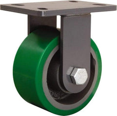 Hamilton - 6" Diam x 3" Wide x 7-3/4" OAH Top Plate Mount Rigid Caster - Polyurethane Mold onto Cast Iron Center, 2,200 Lb Capacity, Tapered Roller Bearing, 5 x 7" Plate - Apex Tool & Supply