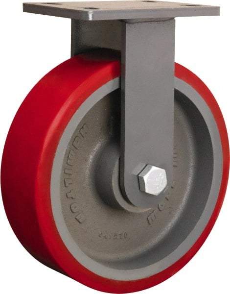 Hamilton - 10" Diam x 3" Wide x 12-1/16" OAH Top Plate Mount Rigid Caster - Polyurethane Mold onto Cast Iron Center, 2,400 Lb Capacity, Sealed Precision Ball Bearing, 5 x 7" Plate - Apex Tool & Supply