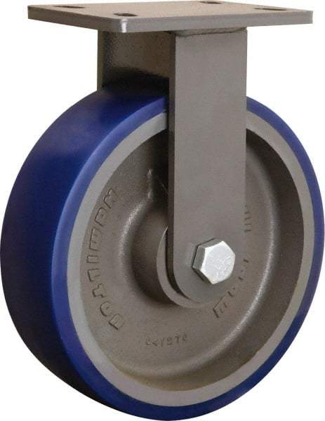 Hamilton - 10" Diam x 3" Wide x 12-1/16" OAH Top Plate Mount Rigid Caster - Polyurethane Mold onto Cast Iron Center, 2,400 Lb Capacity, Tapered Roller Bearing, 5 x 7" Plate - Apex Tool & Supply