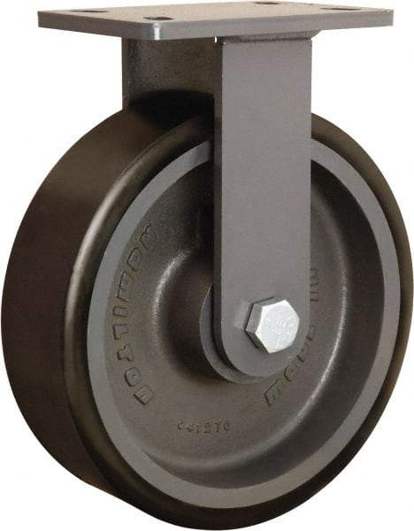Hamilton - 10" Diam x 3" Wide x 12-1/16" OAH Top Plate Mount Rigid Caster - Polyurethane Mold onto Cast Iron Center, 2,400 Lb Capacity, Tapered Roller Bearing, 5 x 7" Plate - Apex Tool & Supply