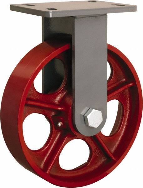 Hamilton - 10" Diam x 2-1/2" Wide x 12-1/16" OAH Top Plate Mount Rigid Caster - Cast Iron, 2,400 Lb Capacity, Tapered Roller Bearing, 5 x 7" Plate - Apex Tool & Supply