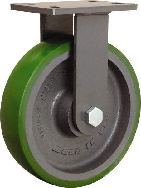 Hamilton - 10" Diam x 2-1/2" Wide x 12-1/16" OAH Top Plate Mount Rigid Caster - Polyurethane Mold onto Cast Iron Center, 2,400 Lb Capacity, Sealed Precision Ball Bearing, 5 x 7" Plate - Apex Tool & Supply