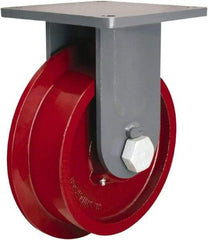 Hamilton - 10" Diam x 3-7/64" Wide x 12-1/2" OAH Top Plate Mount Rigid Caster - Iron, 5,400 Lb Capacity, Tapered Roller Bearing, 6-1/2 x 7-1/2" Plate - Apex Tool & Supply