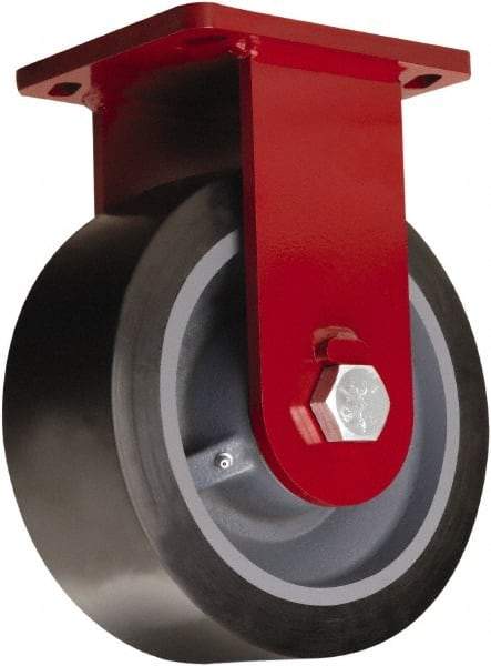 Hamilton - 10" Diam x 4" Wide x 12-1/2" OAH Top Plate Mount Rigid Caster - Polyurethane Mold on Forged Steel, 6,500 Lb Capacity, Tapered Roller Bearing, 6-1/2 x 7-1/2" Plate - Apex Tool & Supply