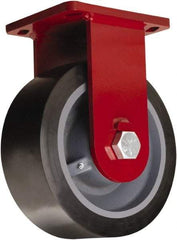 Hamilton - 10" Diam x 4" Wide x 12-1/2" OAH Top Plate Mount Rigid Caster - Polyurethane Mold on Forged Steel, 6,500 Lb Capacity, Tapered Roller Bearing, 6-1/2 x 7-1/2" Plate - Apex Tool & Supply