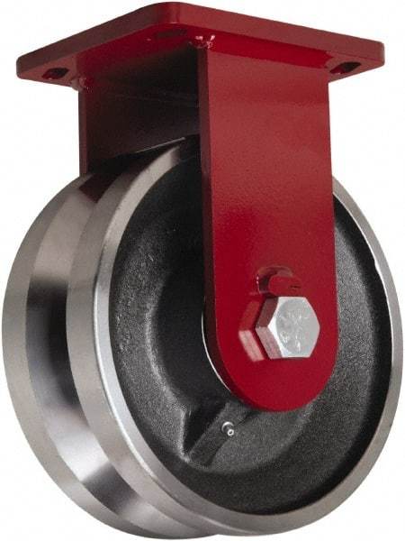 Hamilton - 10" Diam x 4" Wide, Iron Rigid Caster - 7,500 Lb Capacity, Top Plate Mount, 6-1/2" x 7-1/2" Plate, Straight Roller Bearing - Apex Tool & Supply