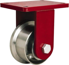 Hamilton - 5" Diam x 2-11/16" Wide x 8" OAH Top Plate Mount Rigid Caster - Iron, 4,300 Lb Capacity, Tapered Roller Bearing, 5-1/2 x 7-1/2" Plate - Apex Tool & Supply