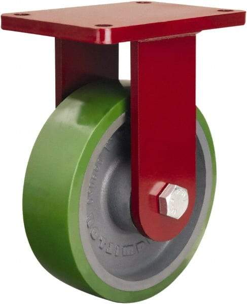 Hamilton - 8" Diam x 2-1/2" Wide x 10-1/2" OAH Top Plate Mount Rigid Caster - Polyurethane Mold onto Cast Iron Center, 2,000 Lb Capacity, Tapered Roller Bearing, 5-1/2 x 7-1/2" Plate - Apex Tool & Supply