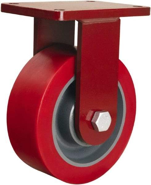 Hamilton - 8" Diam x 3" Wide x 10-1/2" OAH Top Plate Mount Rigid Caster - Polyurethane Mold on Forged Steel, 4,400 Lb Capacity, Tapered Roller Bearing, 5-1/2 x 7-1/2" Plate - Apex Tool & Supply