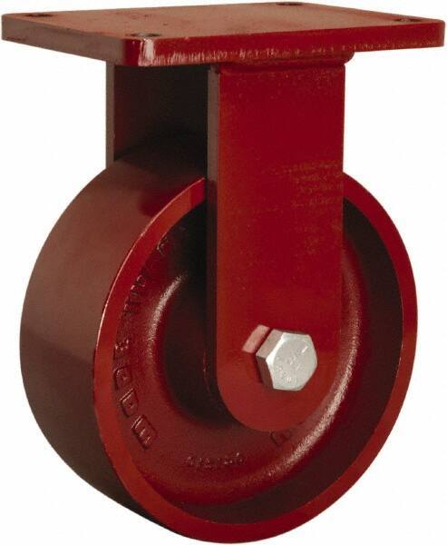 Hamilton - 8" Diam x 3" Wide x 10-1/2" OAH Top Plate Mount Rigid Caster - Cast Iron, 2,600 Lb Capacity, Tapered Roller Bearing, 5-1/2 x 7-1/2" Plate - Apex Tool & Supply