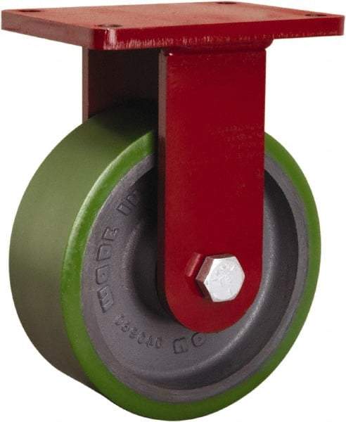 Hamilton - 8" Diam x 3" Wide x 10-1/2" OAH Top Plate Mount Rigid Caster - Polyurethane Mold onto Cast Iron Center, 2,500 Lb Capacity, Sealed Precision Ball Bearing, 5-1/2 x 7-1/2" Plate - Apex Tool & Supply