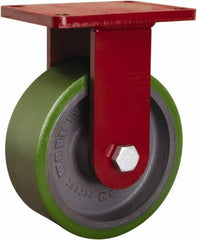 Hamilton - 8" Diam x 3" Wide x 10-1/2" OAH Top Plate Mount Rigid Caster - Polyurethane Mold onto Cast Iron Center, 2,500 Lb Capacity, Tapered Roller Bearing, 5-1/2 x 7-1/2" Plate - Apex Tool & Supply