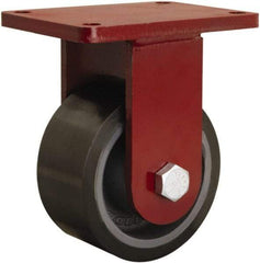 Hamilton - 6" Diam x 3" Wide x 8-1/2" OAH Top Plate Mount Rigid Caster - Polyurethane Mold onto Cast Iron Center, 2,860 Lb Capacity, Sealed Precision Ball Bearing, 5-1/2 x 7-1/2" Plate - Apex Tool & Supply