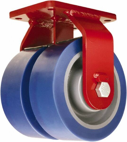 Hamilton - 8" Diam x 3" Wide x 10-1/2" OAH Top Plate Mount Dual Rigid Caster - Polyurethane Mold on Forged Steel, 7,000 Lb Capacity, Tapered Roller Bearing, 5-1/2 x 7-1/2" Plate - Apex Tool & Supply