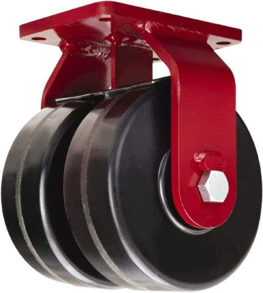 Hamilton - 10" Diam x 3" Wide x 12-1/2" OAH Top Plate Mount Dual Rigid Caster - Phenolic, 4,000 Lb Capacity, Straight Roller Bearing, 5-1/2 x 7-1/2" Plate - Apex Tool & Supply