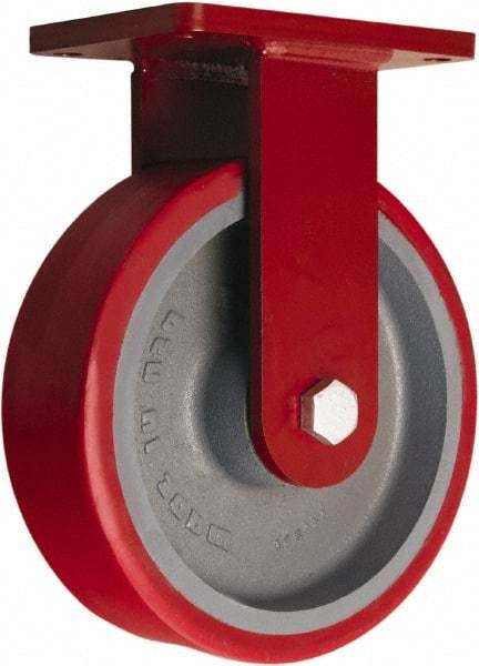 Hamilton - 10" Diam x 3" Wide x 12-1/2" OAH Top Plate Mount Rigid Caster - Polyurethane Mold onto Cast Iron Center, 3,600 Lb Capacity, Sealed Precision Ball Bearing, 5-1/2 x 7-1/2" Plate - Apex Tool & Supply