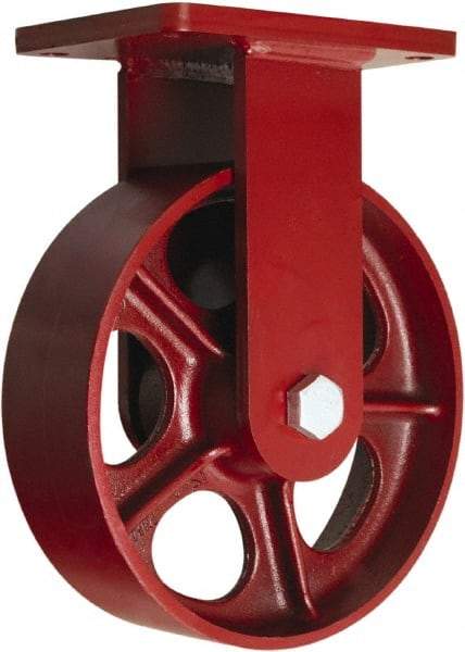 Hamilton - 10" Diam x 3" Wide x 12-1/2" OAH Top Plate Mount Rigid Caster - Cast Iron, 2,600 Lb Capacity, Straight Roller Bearing, 5-1/2 x 7-1/2" Plate - Apex Tool & Supply