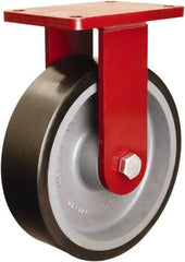 Hamilton - 10" Diam x 3" Wide x 12-1/2" OAH Top Plate Mount Rigid Caster - Polyurethane Mold onto Cast Iron Center, 3,900 Lb Capacity, Tapered Roller Bearing, 5-1/2 x 7-1/2" Plate - Apex Tool & Supply