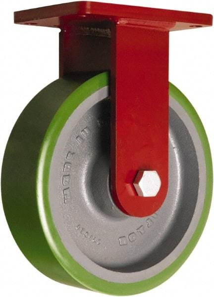 Hamilton - 10" Diam x 3" Wide x 12-1/2" OAH Top Plate Mount Rigid Caster - Polyurethane Mold onto Cast Iron Center, 3,000 Lb Capacity, Sealed Precision Ball Bearing, 5-1/2 x 7-1/2" Plate - Apex Tool & Supply