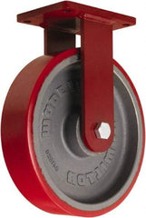 Hamilton - 12" Diam x 3" Wide x 14-1/2" OAH Top Plate Mount Rigid Caster - Polyurethane Mold onto Cast Iron Center, 4,200 Lb Capacity, Tapered Roller Bearing, 5-1/2 x 7-1/2" Plate - Apex Tool & Supply