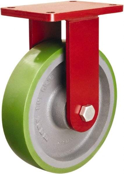 Hamilton - 10" Diam x 2-1/2" Wide x 12-1/2" OAH Top Plate Mount Rigid Caster - Polyurethane Mold onto Cast Iron Center, 2,500 Lb Capacity, Tapered Roller Bearing, 5-1/2 x 7-1/2" Plate - Apex Tool & Supply