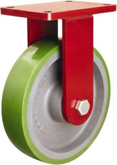 Hamilton - 10" Diam x 2-1/2" Wide x 12-1/2" OAH Top Plate Mount Rigid Caster - Polyurethane Mold onto Cast Iron Center, 2,500 Lb Capacity, Tapered Roller Bearing, 5-1/2 x 7-1/2" Plate - Apex Tool & Supply