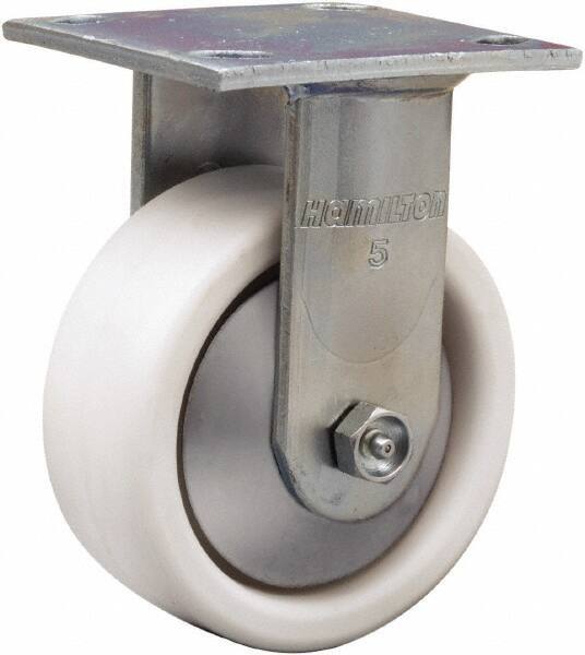 Hamilton - 5" Diam x 2" Wide x 6-1/2" OAH Top Plate Mount Rigid Caster - Polyolefin, 650 Lb Capacity, Delrin Bearing, 4 x 4-1/2" Plate - Apex Tool & Supply