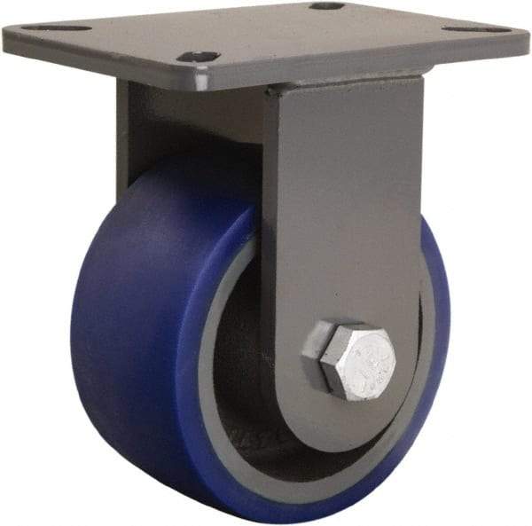Hamilton - 6" Diam x 3" Wide x 8" OAH Top Plate Mount Rigid Caster - Polyurethane Mold onto Cast Iron Center, 1,800 Lb Capacity, Precision Tapered Roller Bearing, 5-1/4 x 7-1/4" Plate - Apex Tool & Supply