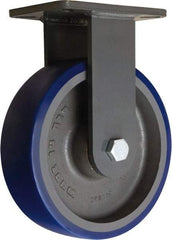 Hamilton - 10" Diam x 3" Wide x 12-1/2" OAH Top Plate Mount Rigid Caster - Polyurethane Mold onto Cast Iron Center, 2,400 Lb Capacity, Precision Tapered Roller Bearing, 5-1/4 x 7-1/4" Plate - Apex Tool & Supply