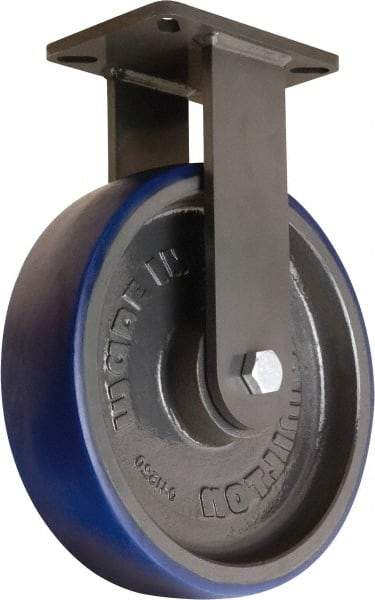 Hamilton - 12" Diam x 3" Wide x 15-1/2" OAH Top Plate Mount Rigid Caster - Polyurethane Mold onto Cast Iron Center, 2,800 Lb Capacity, Precision Tapered Roller Bearing, 5-1/4 x 7-1/4" Plate - Apex Tool & Supply