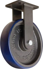 Hamilton - 12" Diam x 3" Wide x 15-1/2" OAH Top Plate Mount Rigid Caster - Polyurethane Mold onto Cast Iron Center, 2,800 Lb Capacity, Precision Tapered Roller Bearing, 5-1/4 x 7-1/4" Plate - Apex Tool & Supply