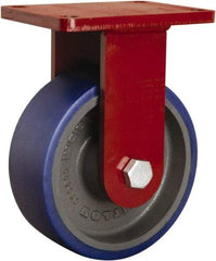 Hamilton - 8" Diam x 3" Wide x 10-1/2" OAH Top Plate Mount Rigid Caster - Polyurethane Mold onto Cast Iron Center, 2,000 Lb Capacity, Precision Tapered Roller Bearing, 5-1/2 x 7-1/2" Plate - Apex Tool & Supply