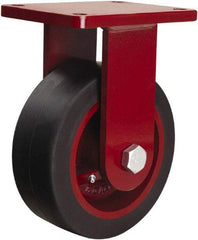 Hamilton - 8" Diam x 3" Wide x 10-1/2" OAH Top Plate Mount Rigid Caster - Rubber Mold on Cast Iron, 840 Lb Capacity, Precision Tapered Roller Bearing, 5-1/2 x 7-1/2" Plate - Apex Tool & Supply