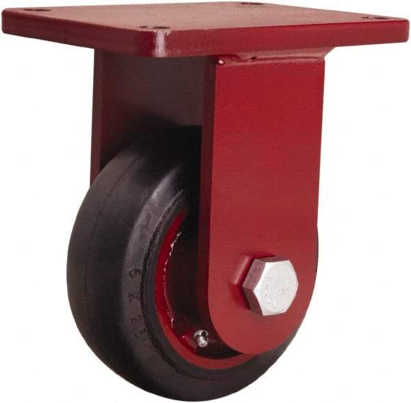 Hamilton - 6" Diam x 2-1/2" Wide x 8-1/2" OAH Top Plate Mount Rigid Caster - Rubber Mold on Cast Iron, 540 Lb Capacity, Straight Roller Bearing, 5-1/2 x 7-1/2" Plate - Apex Tool & Supply