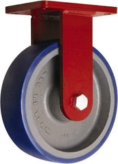 Hamilton - 10" Diam x 3" Wide x 12-1/2" OAH Top Plate Mount Rigid Caster - Polyurethane Mold onto Cast Iron Center, 2,400 Lb Capacity, Precision Tapered Roller Bearing, 5-1/2 x 7-1/2" Plate - Apex Tool & Supply