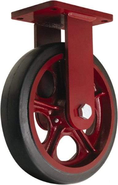 Hamilton - 10" Diam x 3" Wide x 12-1/2" OAH Top Plate Mount Rigid Caster - Rubber Mold on Cast Iron, 1,000 Lb Capacity, Straight Roller Bearing, 5-1/2 x 7-1/2" Plate - Apex Tool & Supply