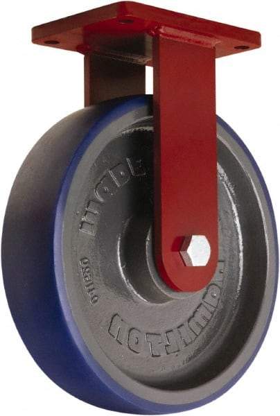 Hamilton - 12" Diam x 3" Wide x 14-1/2" OAH Top Plate Mount Rigid Caster - Polyurethane Mold onto Cast Iron Center, 2,800 Lb Capacity, Precision Tapered Roller Bearing, 5-1/2 x 7-1/2" Plate - Apex Tool & Supply