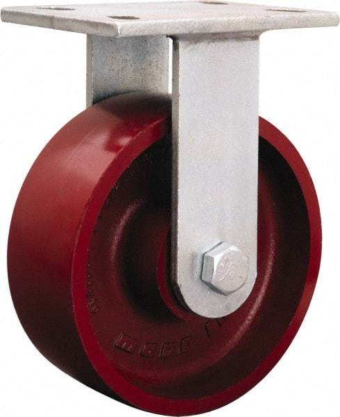 Hamilton - 9-1/4" Diam x 1-1/2" Wide x 11-1/8" OAH Top Plate Mount Rigid Caster - Iron, 2,500 Lb Capacity, Tapered Roller Bearing, 5-1/4 x 7-1/4" Plate - Apex Tool & Supply