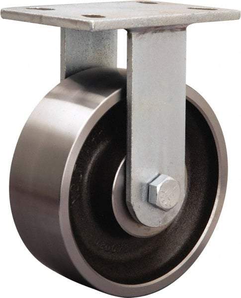 Hamilton - 9" Diam x 1-1/4" Wide x 11" OAH Top Plate Mount Rigid Caster - Iron, 1,500 Lb Capacity, Tapered Roller Bearing, 5-1/4 x 7-1/4" Plate - Apex Tool & Supply