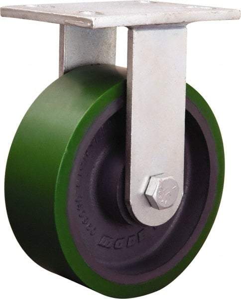 Hamilton - 7-7/8" Diam x 1-3/4" Wide x 8-15/16" OAH Top Plate Mount Rigid Caster - Cast Iron, 3,000 Lb Capacity, Tapered Roller Bearing, 5-1/4 x 7-1/4" Plate - Apex Tool & Supply