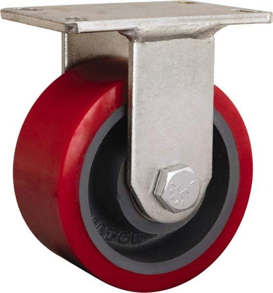Hamilton - 8" Diam x 2-1/4" Wide x 10-1/4" OAH Top Plate Mount Rigid Caster - Iron, 3,000 Lb Capacity, Tapered Roller Bearing, 5-1/4 x 7-1/4" Plate - Apex Tool & Supply