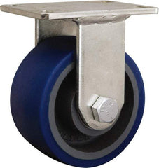 Hamilton - 7-7/8" Diam x 2-1/4" Wide x 10-3/16" OAH Top Plate Mount Rigid Caster - Cast Iron, 3,500 Lb Capacity, Straight Roller Bearing, 5-1/4 x 7-1/4" Plate - Apex Tool & Supply