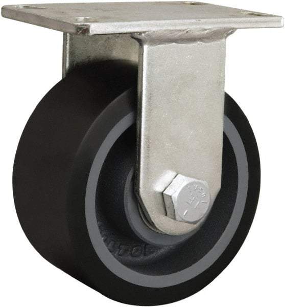 Hamilton - 4-1/2" Diam x 1-5/8" Wide x 7-1/4" OAH Top Plate Mount Rigid Caster - Cast Iron, 3,000 Lb Capacity, Tapered Roller Bearing, 5-1/4 x 7-1/4" Plate - Apex Tool & Supply